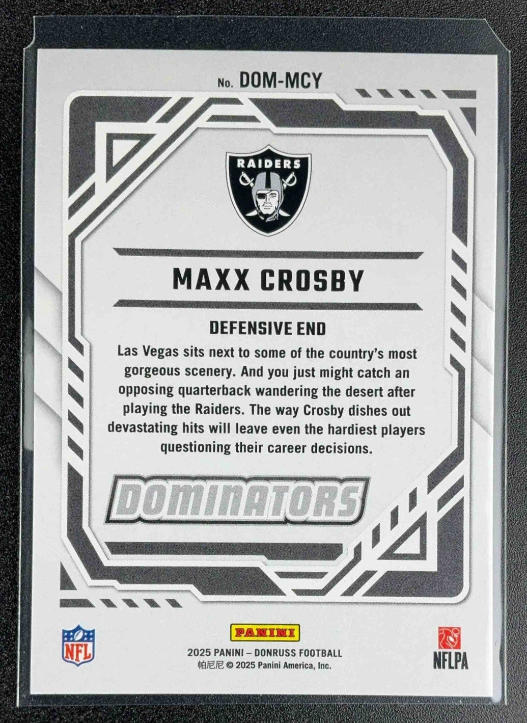 MAXX CROSBY 2025 PANINI DONRUSS #DOM-MCY DOMINATORS RAIDERS