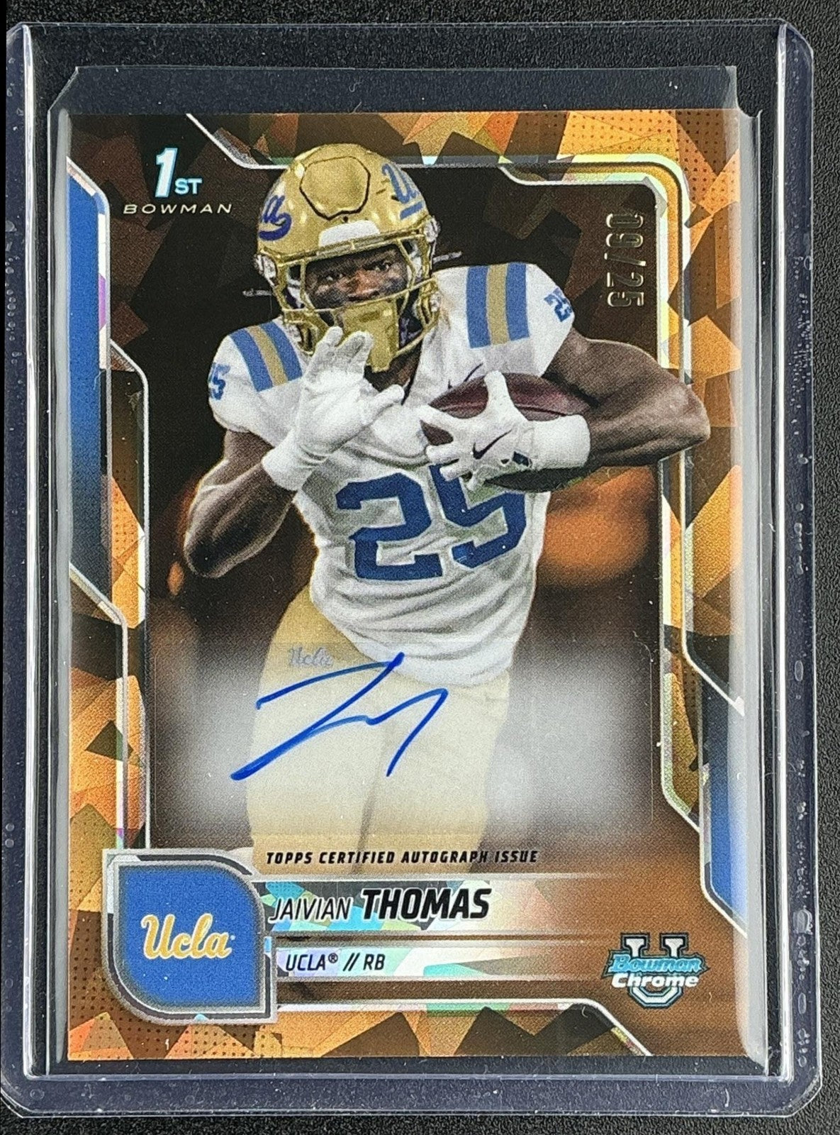 2025 Bowman Chrome University Sapphire Jaivian Thomas Prospect Auto Orange /25