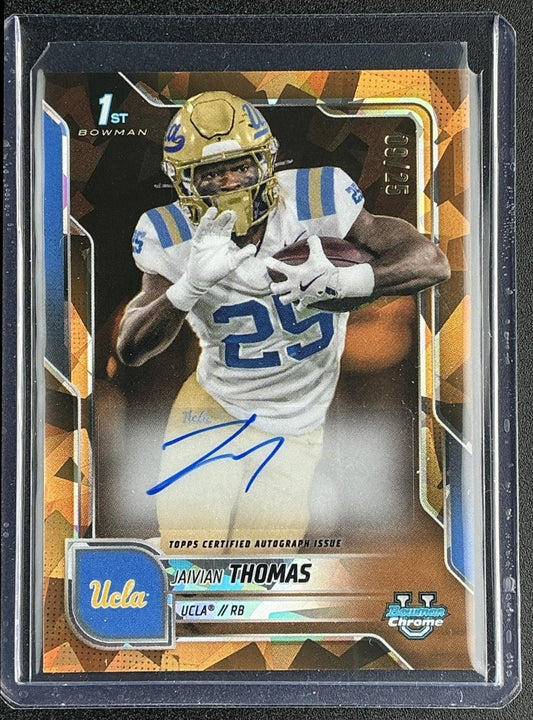 2025 Bowman Chrome University Sapphire Jaivian Thomas Prospect Auto Orange /25