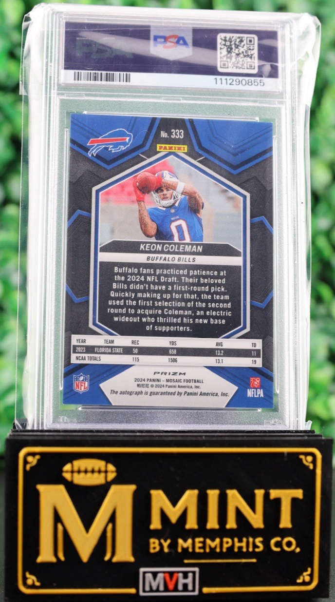 Keon Coleman 2024 Mosaic White Auto RC #333 PSA 10 Rookie Buffalo Bills SP