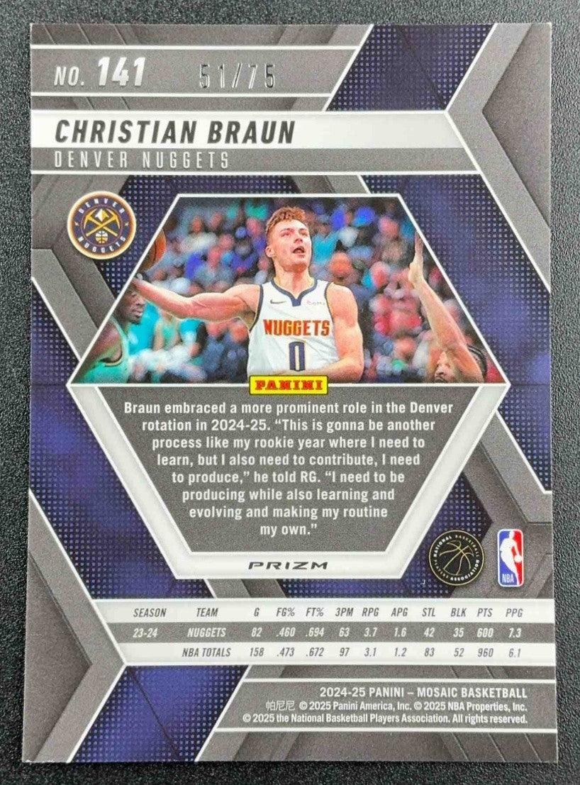 2024 Panini Mosaic Christian Braun #141 International Red Mosaic /75