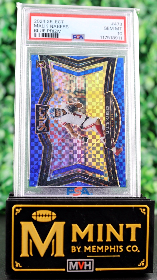 MALIK NABERS 2024 SELECT FIELD LEVEL BLUE PRIZM /75 PSA 10 GIANTS COLOR MATCH SP