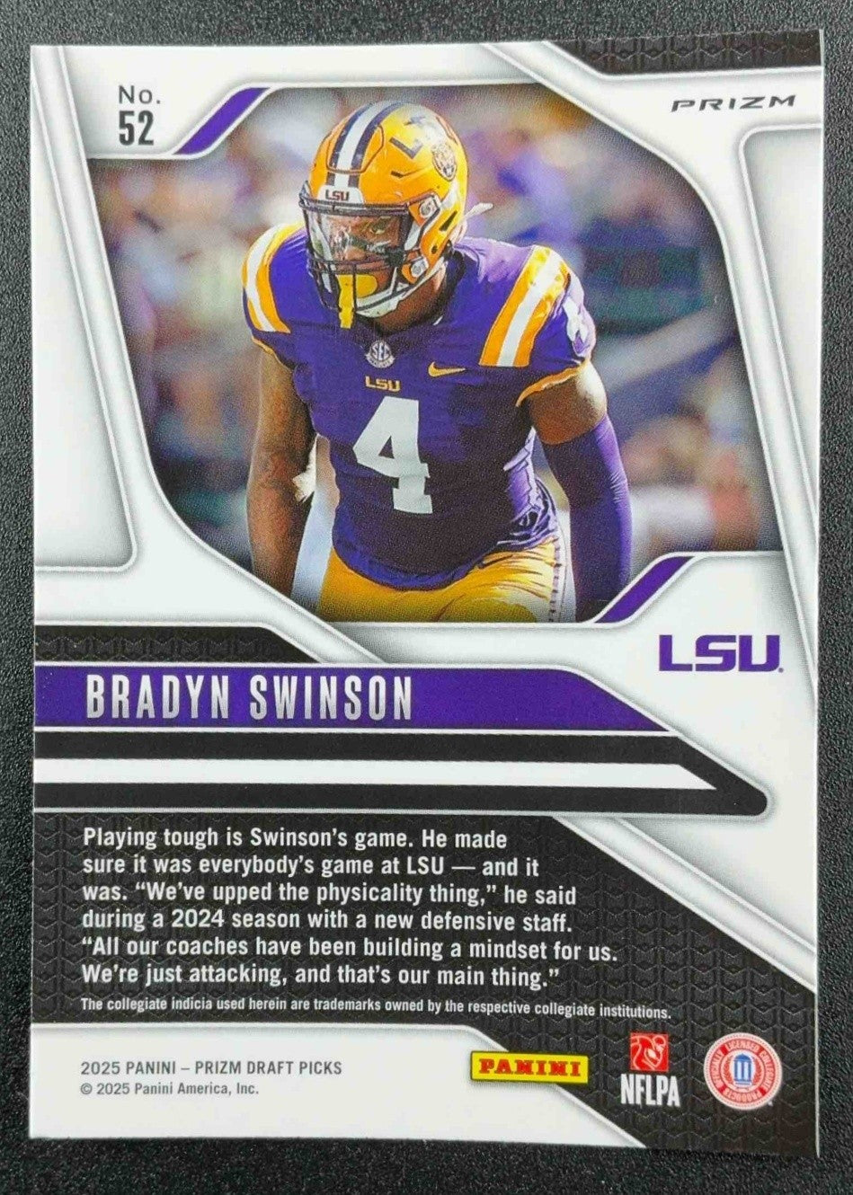 BRADYN SWINSON 2025 PANINI PRIZM DRAFT PICKS #52 RED ICE RC TIGERS