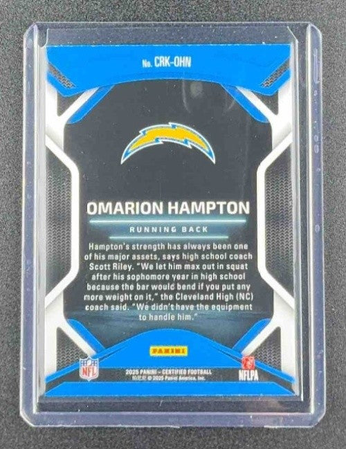 OMARION HAMPTON 2025 PANINI CERTIFIED #CRK-OHN ROOKIES RC CHARGERS