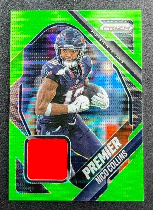 2025 Panini Prizm Nico Collins #PJY-NCS Premier Jerseys Neon Green Pulsar MEM