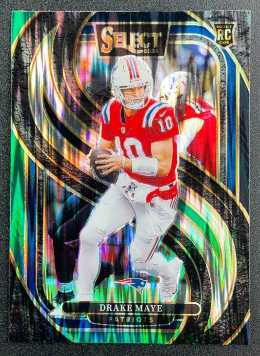 2024 Panini Select Drake Maye #113 Premier Black and Green Prizm Shock RC