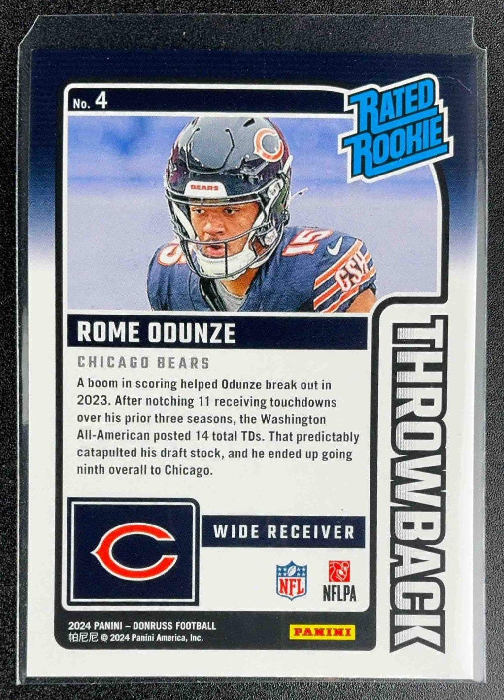 ROME ODUNZE 2024 PANINI DONRUSS #4 RATED ROOKIE THROWBACK BEARS