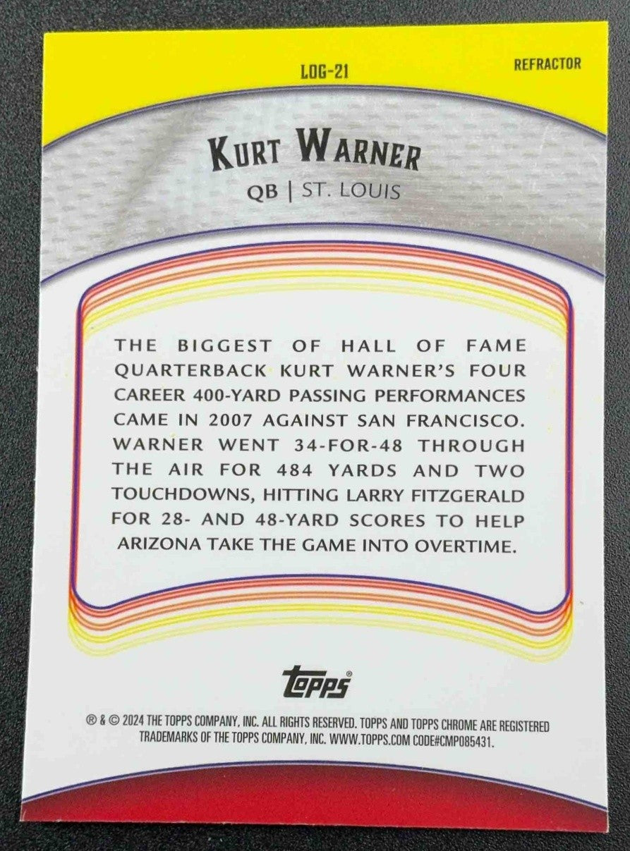 KURT WARNER 2024 TOPPS CHROME #LOG-21 LEGENDS OF THE GRIDIRON REFRACTOR RAMS