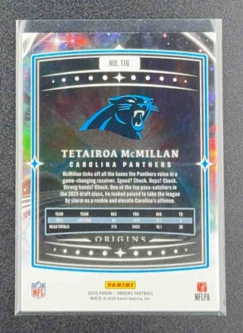 TETAIROA MCMILLAN 2025 PANINI ORIGINS #116 ROOKIE RC PANTHERS