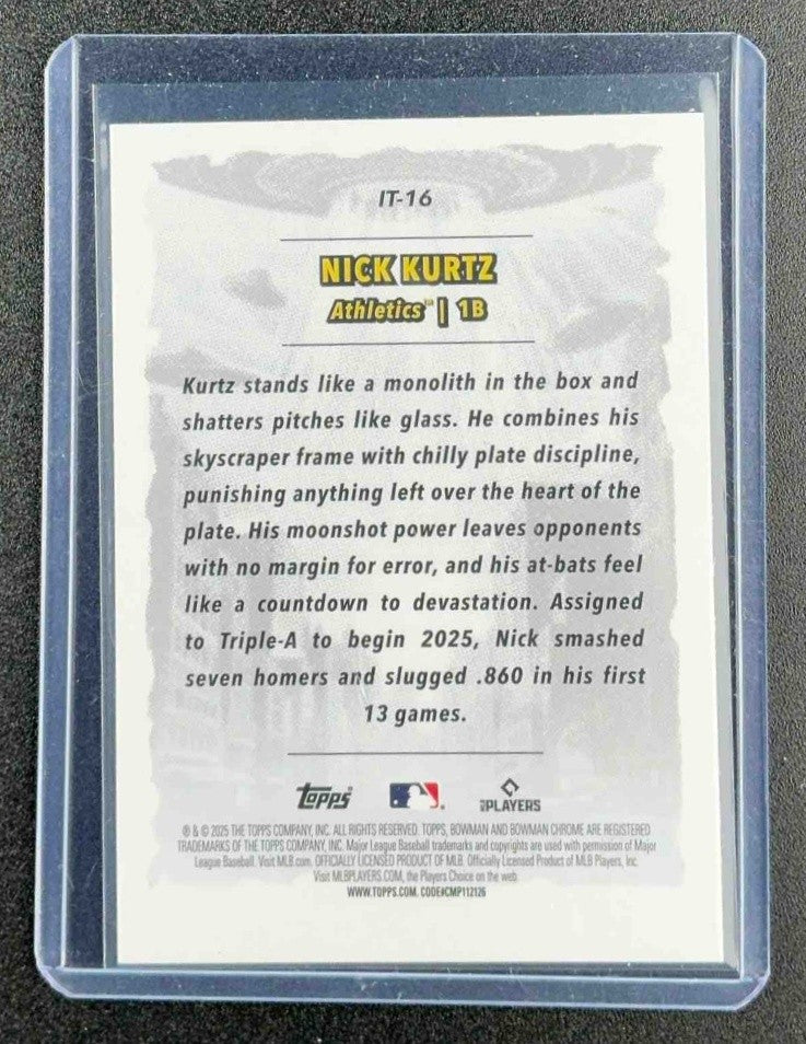NICK KURTZ 2025 BOWMAN CHROME #IT-16 IT CAME TO THE LEAGUE RC ATHLETICS