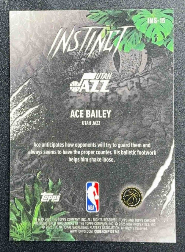 ACE BAILEY 2025-26 TOPPS CHROME #INS-15 INSTINCT RC JAZZ