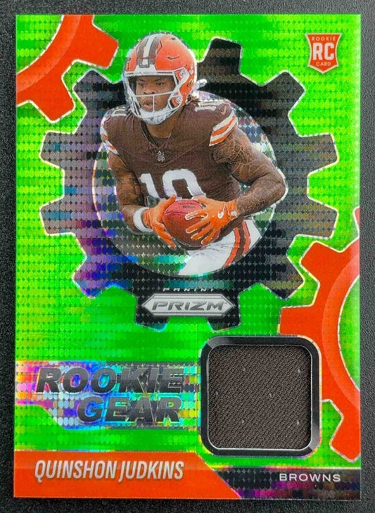 2025 Panini Prizm Quinshon Judkins #RGR-QJS Rookie Gear Neon Green Pulsar MEM RC
