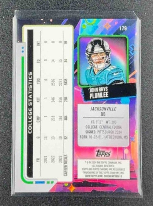 JOHN RHYS PLUMLEE 2024 TOPPS COSMIC CHROME #179 NUCLEUS REFRACTOR RC JAGUARS