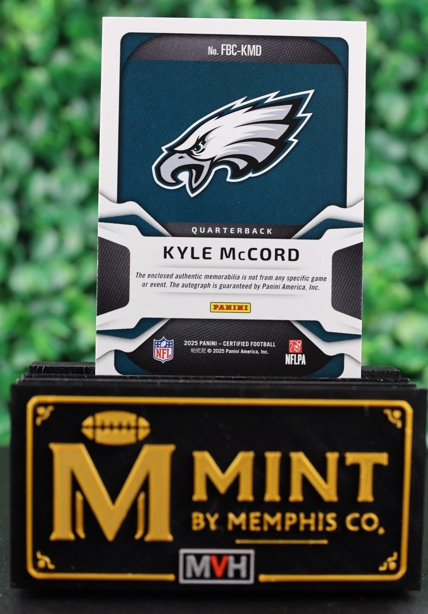 KYLE MCCORD 2025 PANINI CERTIFIED RC FRESHMAN FABRIC RED RPA /25 EAGLES FOTL