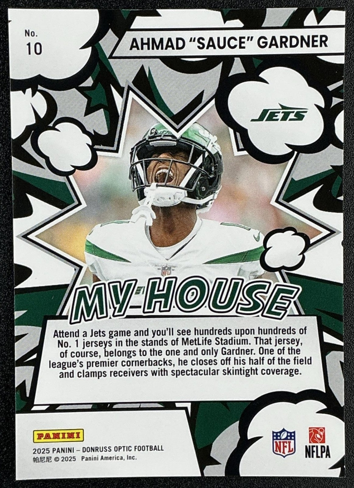AHMAD "SAUCE" GARDNER 2025 PANINI DONRUSS OPTIC #10 MY HOUSE! JETS