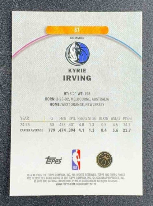 KYRIE IRVING 2025-26 TOPPS FINEST #87 COMMON MAVERICKS
