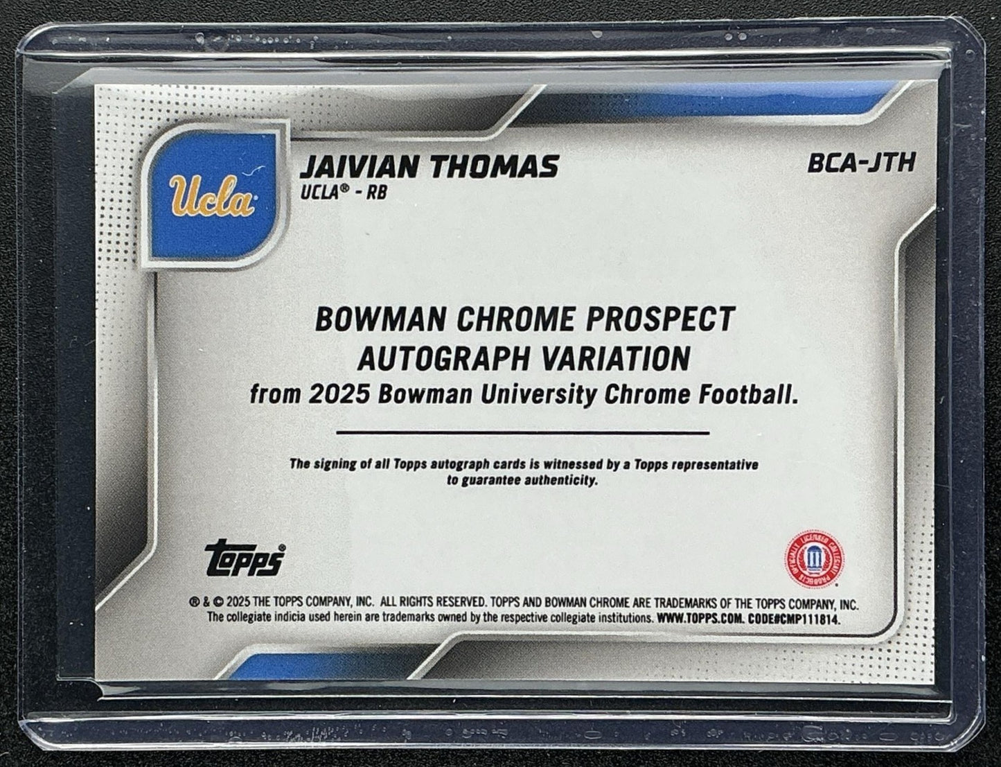2025 Bowman Chrome University Sapphire Jaivian Thomas Prospect Auto Orange /25