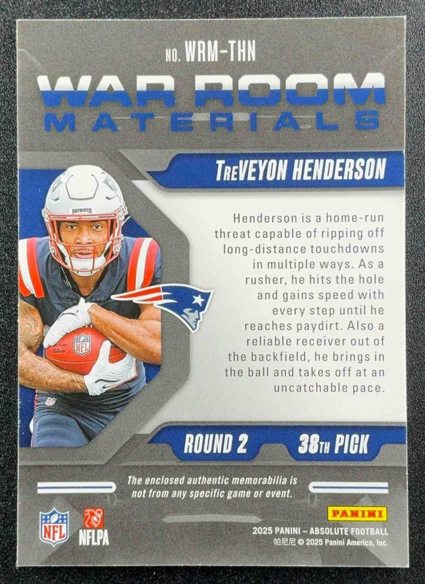 2025 Panini Absolute TreVeyon Henderson #WRM-THN War Room Materials Gold /99