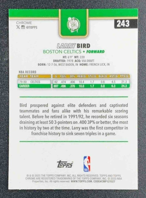 LARRY BIRD 2025-26 TOPPS CHROME #243 X-FRACTOR CELTICS