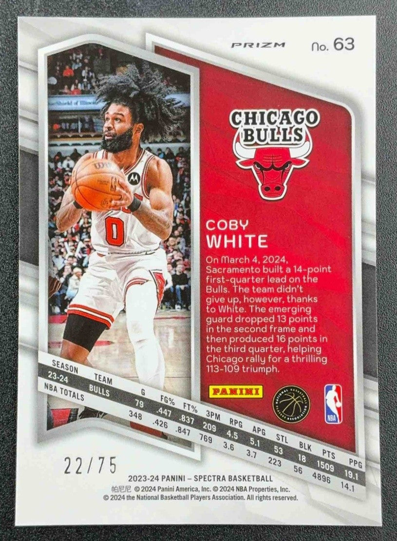 COBY WHITE 2023-24 PANINI SPECTRA #63 INTERNATIONAL GREEN 22/75 BULLS