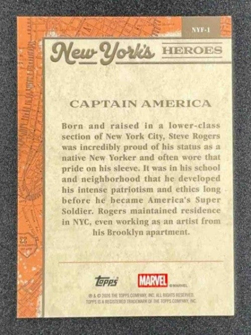 CAPTAIN AMERICA 2026 TOPPS BROOKLYN COLLECTION MARVEL #NYF-1 NEW YORK'S HEROES