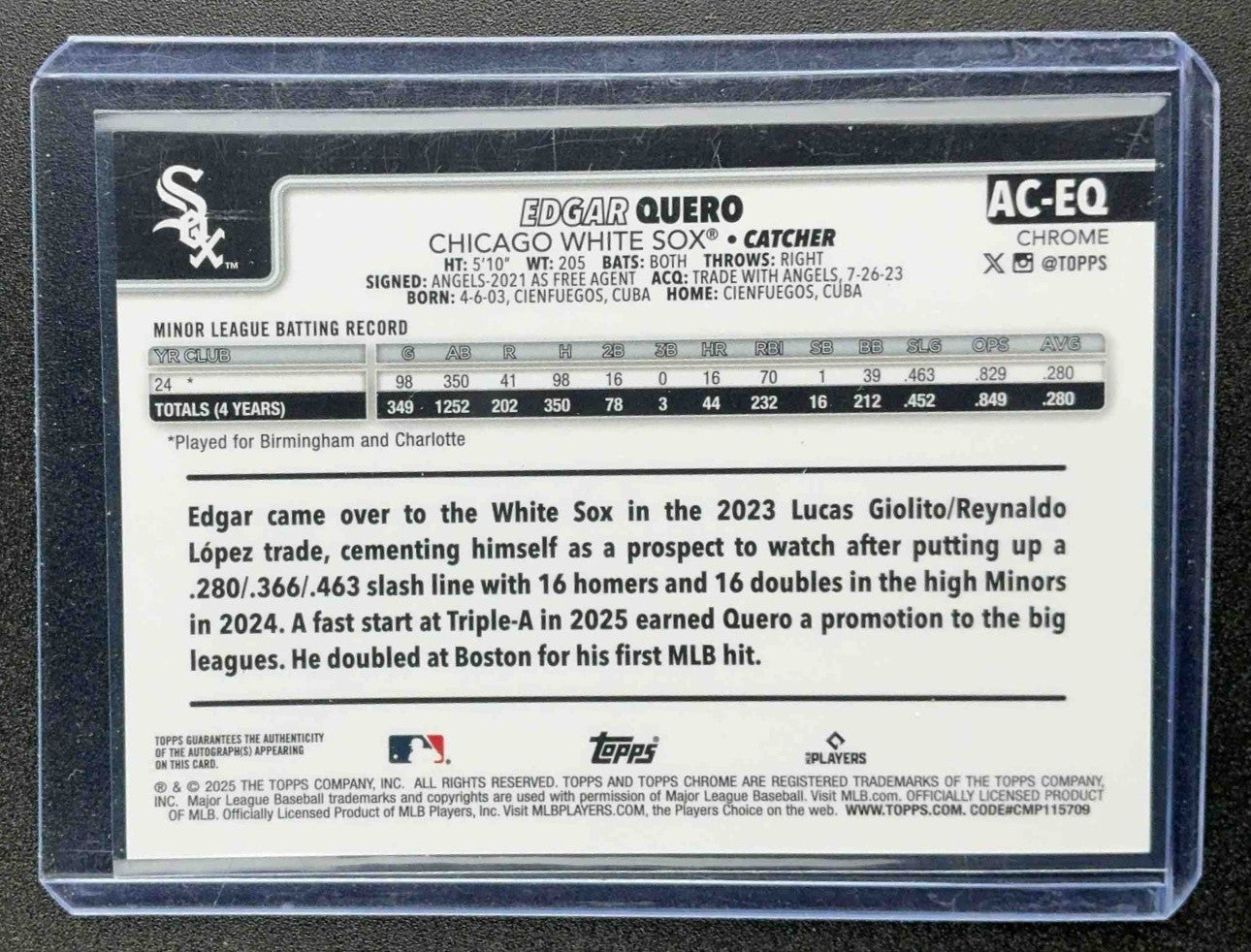 2025 Topps Chrome Update Edgar Quero #AC-EQ Auto Gold Refractor /50 RC