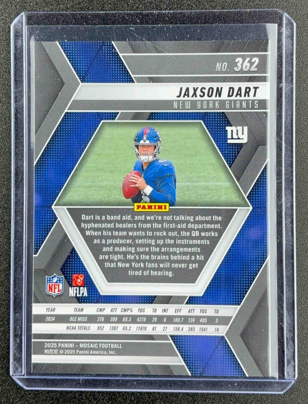 JAXSON DART 2025 PANINI MOSAIC #362 ROOKIES RC GIANTS
