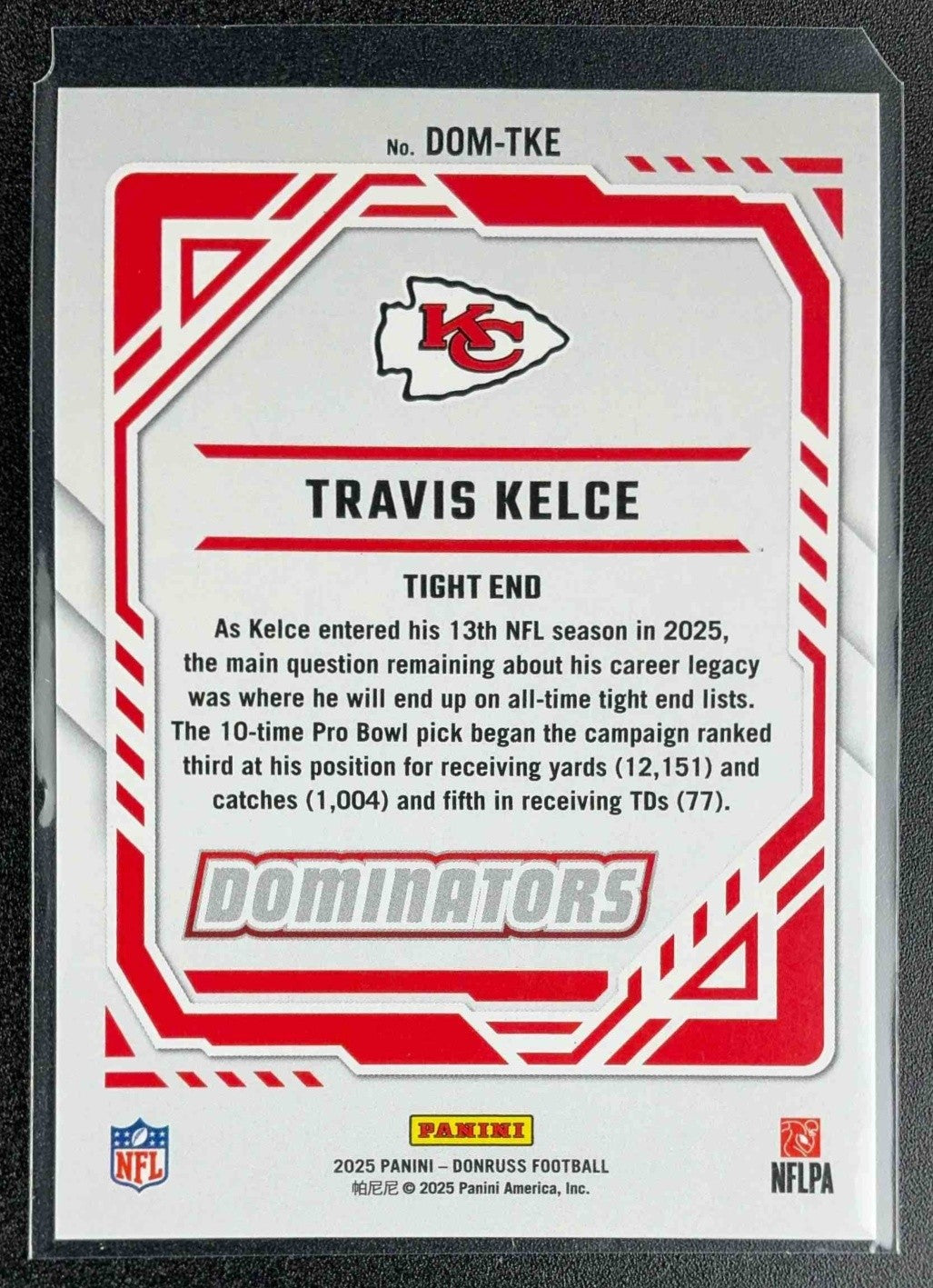 TRAVIS KELCE 2025 PANINI DONRUSS #DOM-TKE DOMINATORS CHIEFS