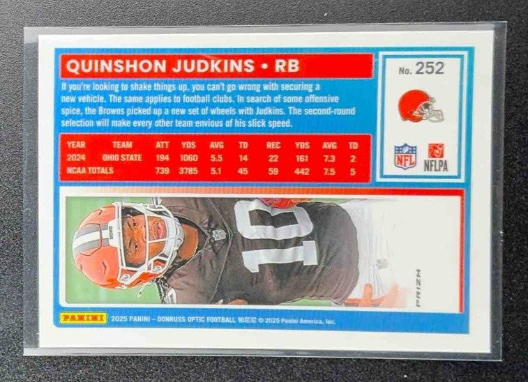 2025 Panini Donruss Optic Quinshon Judkins #252 Rated Rookie Blue Hyper Prizm