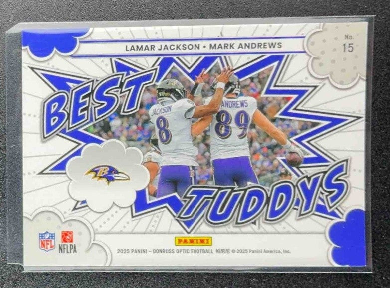LAMAR JACKSON MARK ANDREWS 2025 PANINI DONRUSS OPTIC #15 BEST TUDDYS RAVENS