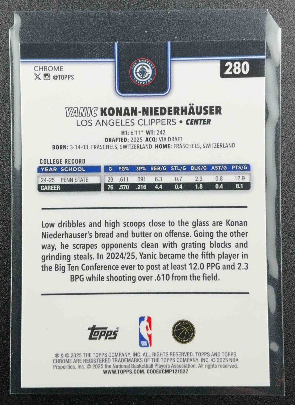 YANIC KONAN-NIEDERHAUSER 2025-26 TOPPS CHROME #280 X-FRACTOR RC CLIPPERS