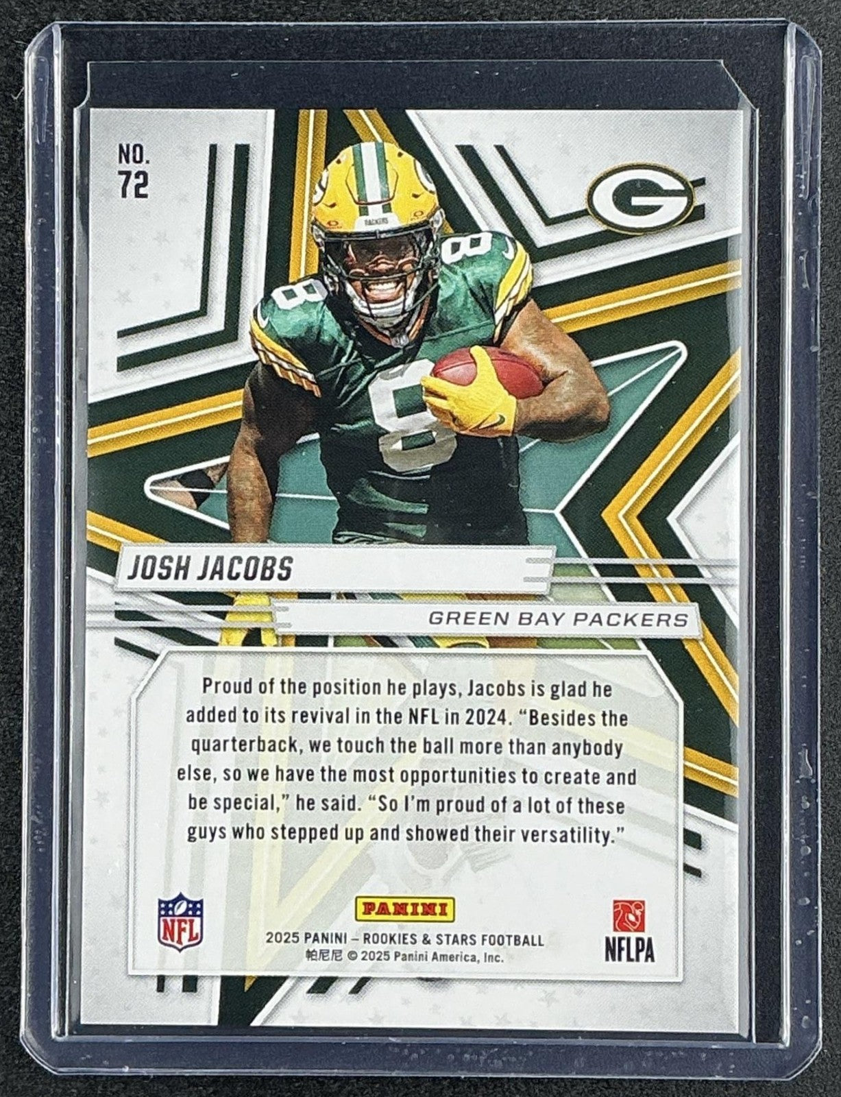 JOSH JACOBS 2025 PANINI ROOKIES & STARS #72 ORANGE /249 PACKERS
