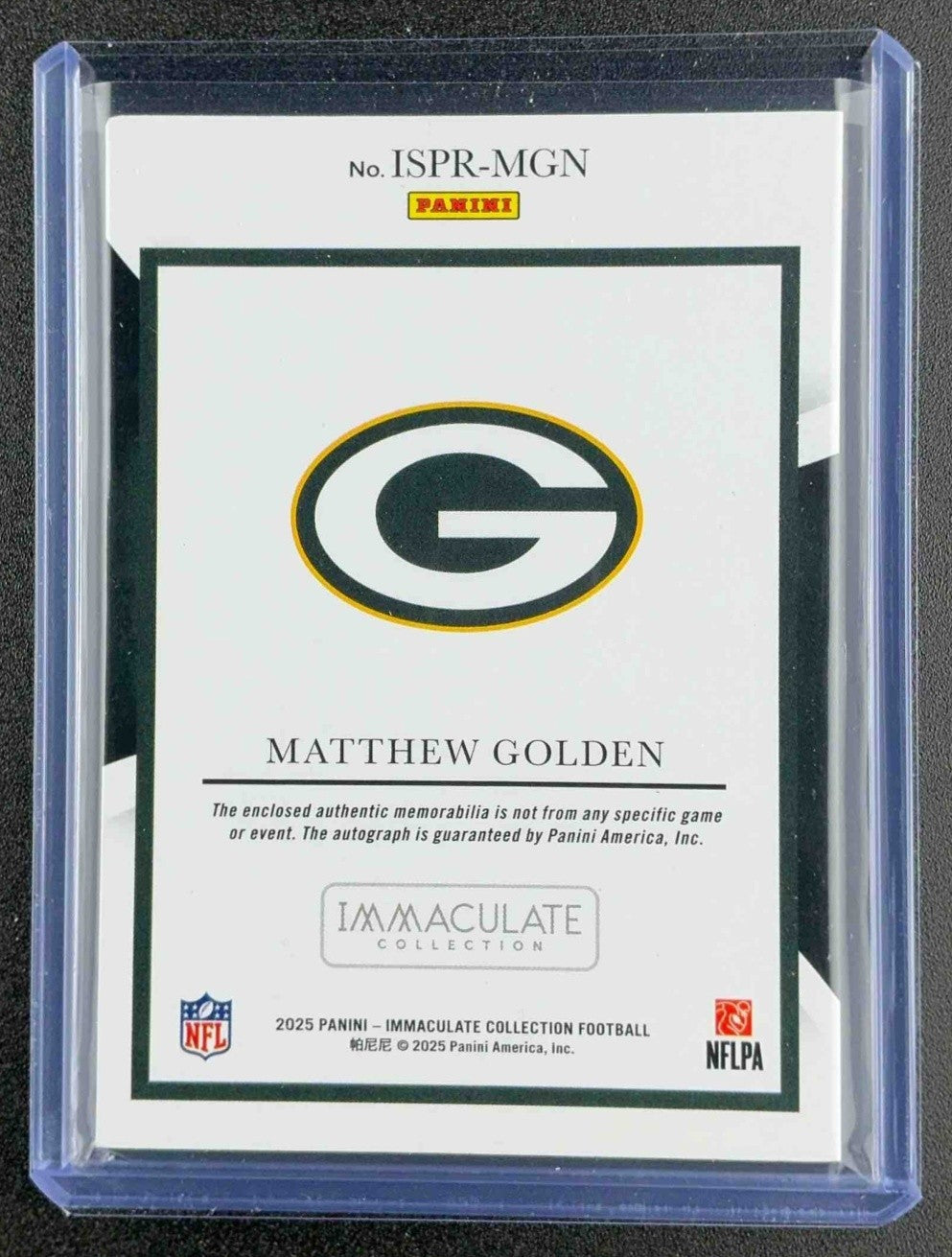 MATTHEW GOLDEN 2025 PANINI IMMACULATE ROOKIE DUAL PATCH AUTO /25 PACKERS