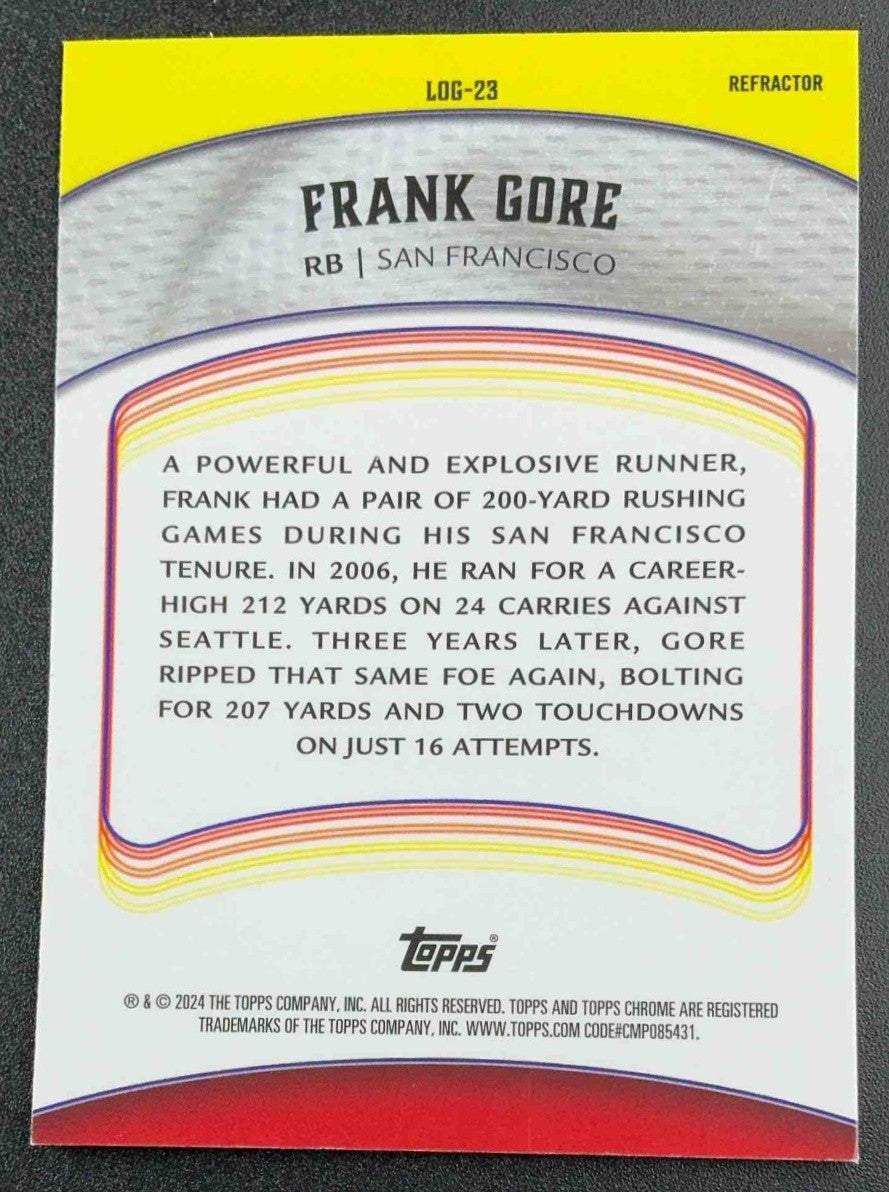 FRANK GORE 2024 TOPPS CHROME #LOG-23 LEGENDS OF THE GRIDIRON REFRACTOR 49ERS