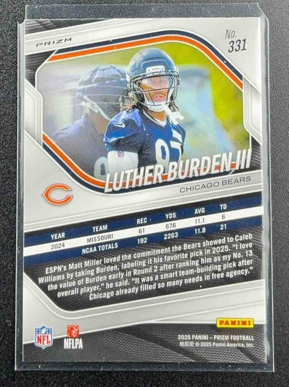 LUTHER BURDEN III 2025 PANINI PRIZM #331 NEON GREEN PULSAR RC BEARS
