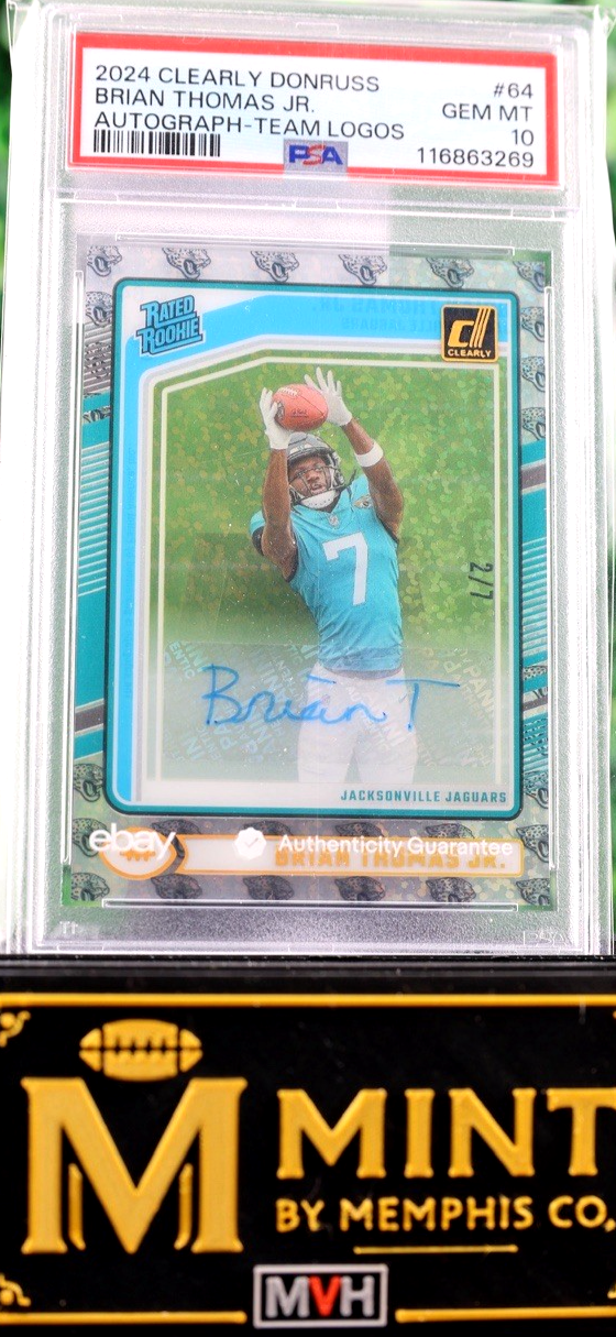 BRIAN THOMAS JR 2024 CLEARLY DONRUSS #64 TEAM LOGOS AUTO RC /7 PSA 10 POP 2 SSP