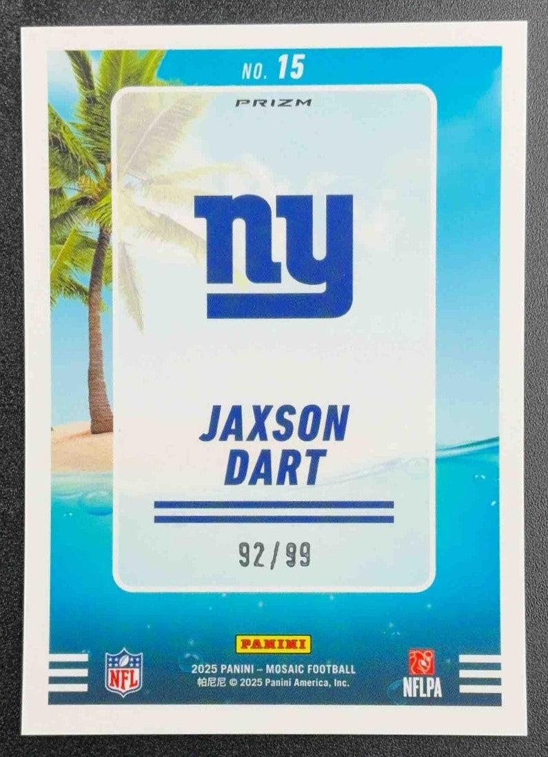 JAXSON DART 2025 MOSAIC SPLASH BLUE PRIZM /99 RC COLOR MATCH GIANTS