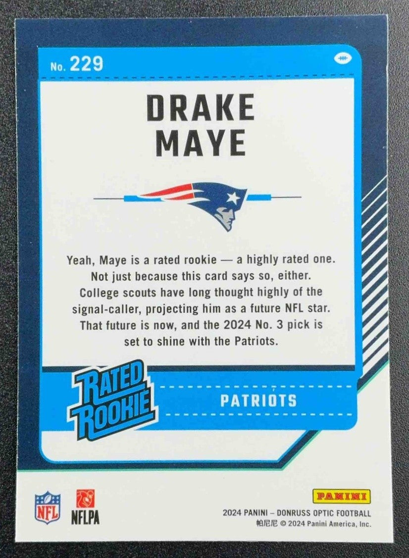DRAKE MAYE 2024 PANINI DONRUSS OPTIC #229 RATED ROOKIE PATRIOTS