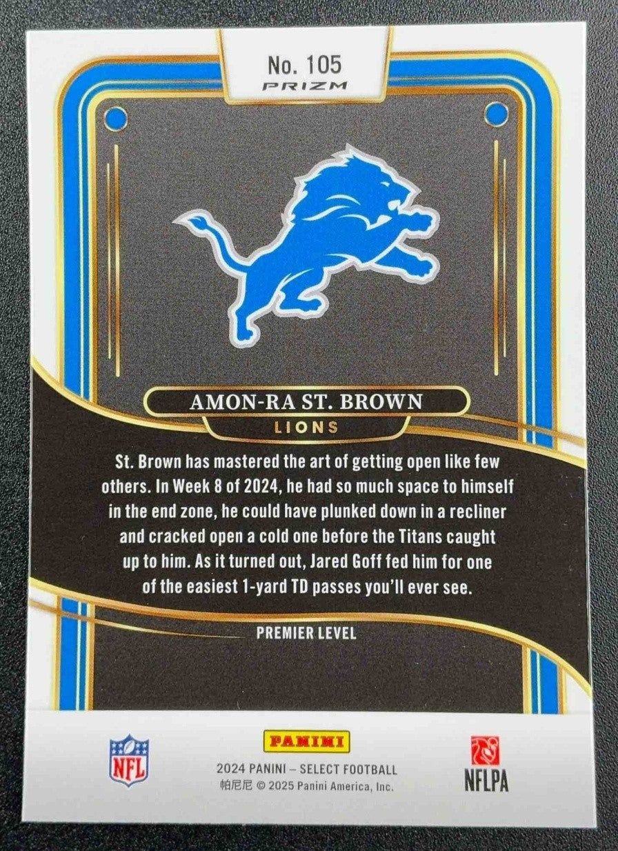 AMON-RA ST. BROWN 2024 PANINI SELECT #105 PREMIER SILVER PRIZM LIONS