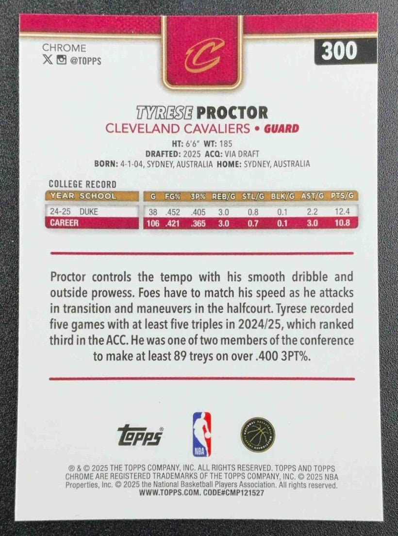 TYRESE PROCTOR 2025-26 TOPPS CHROME #300 WAVE REFRACTOR RC CAVALIERS
