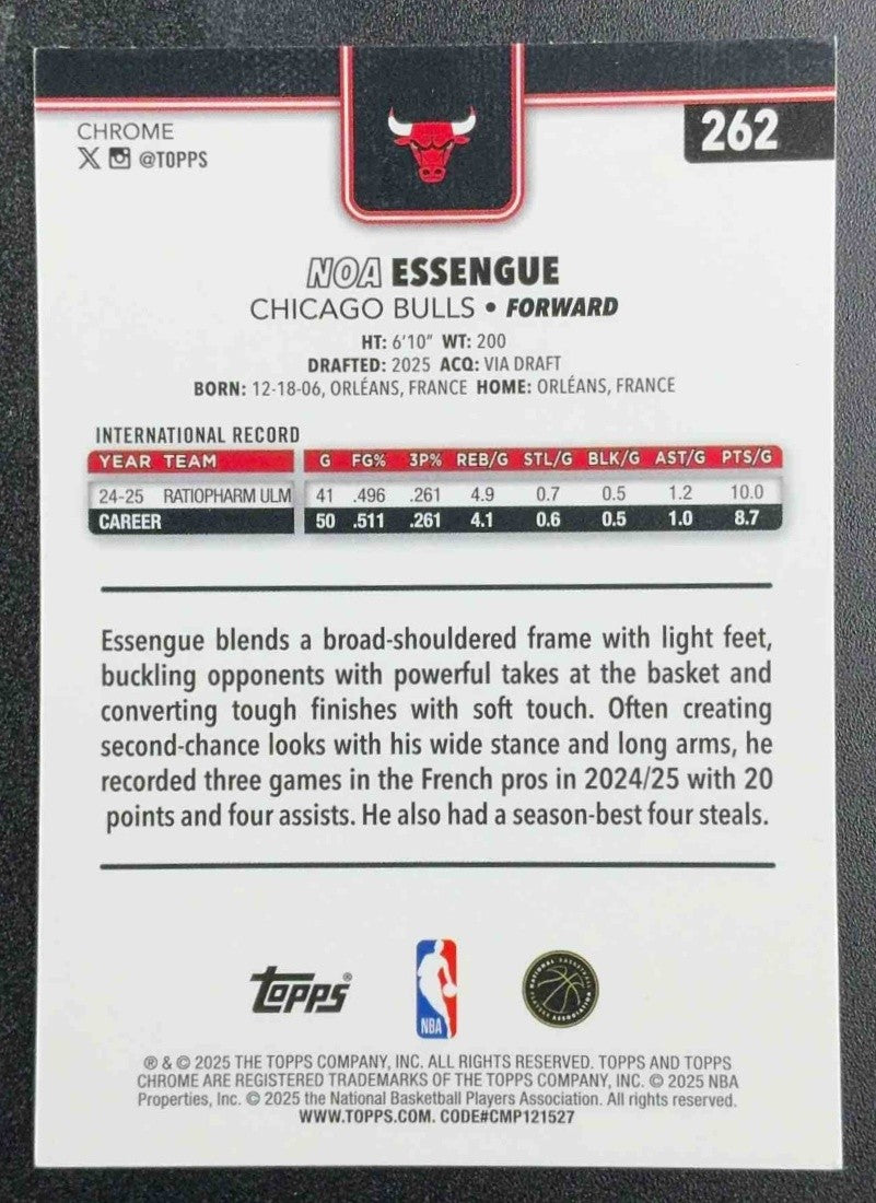 NOA ESSENGUE 2025-26 TOPPS CHROME #262 RAYWAVE REFRACTOR RC BULLS