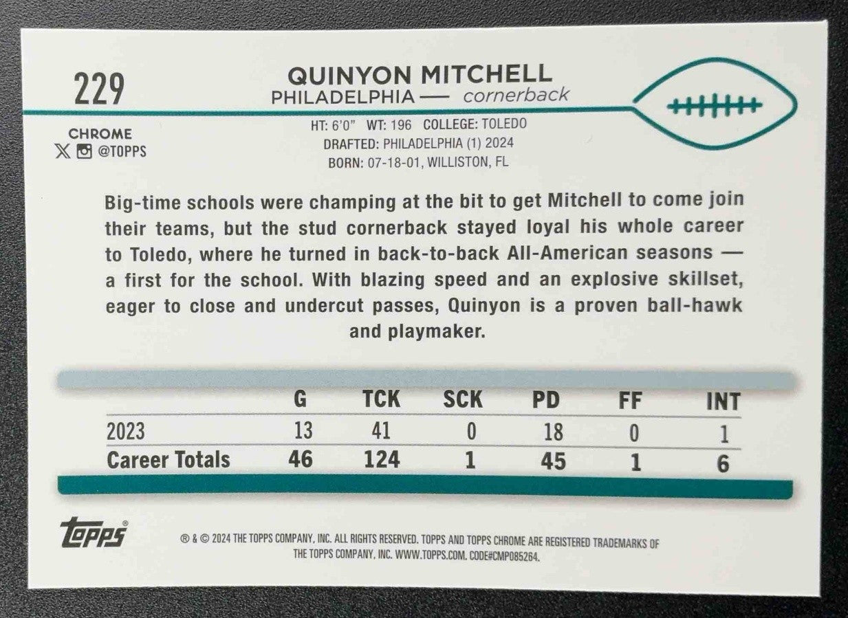 QUINYON MITCHELL 2024 TOPPS CHROME #229 X-FRACTOR RC EAGLES