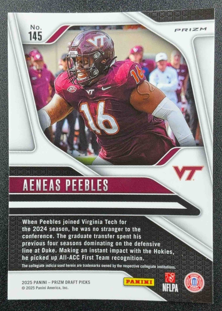 AENEAS PEEBLES 2025 PANINI PRIZM DRAFT PICKS #145 RED ICE RC HOKIES