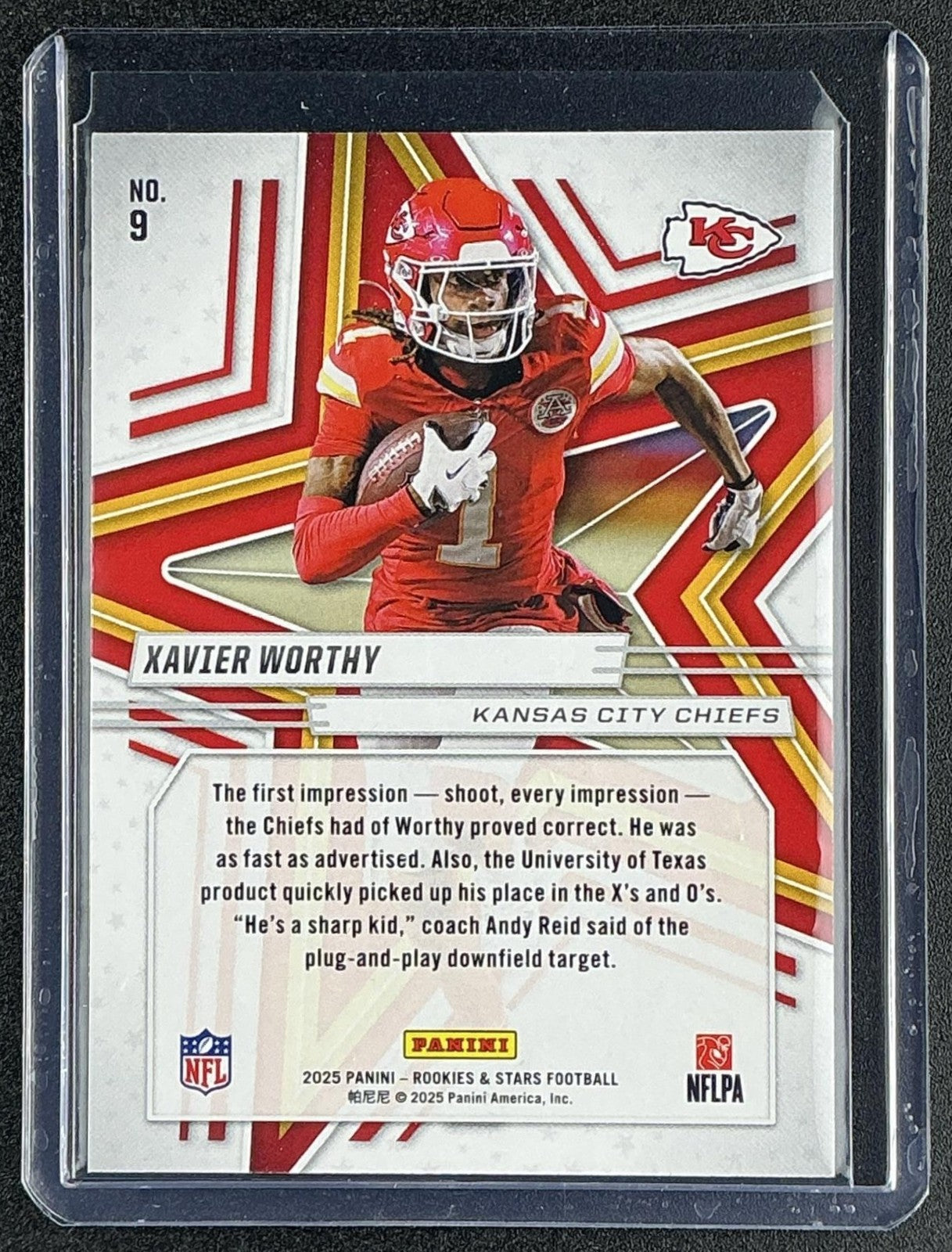 XAVIER WORTHY 2025 PANINI ROOKIES & STARS #9 PURPLE 402/999 CHIEFS