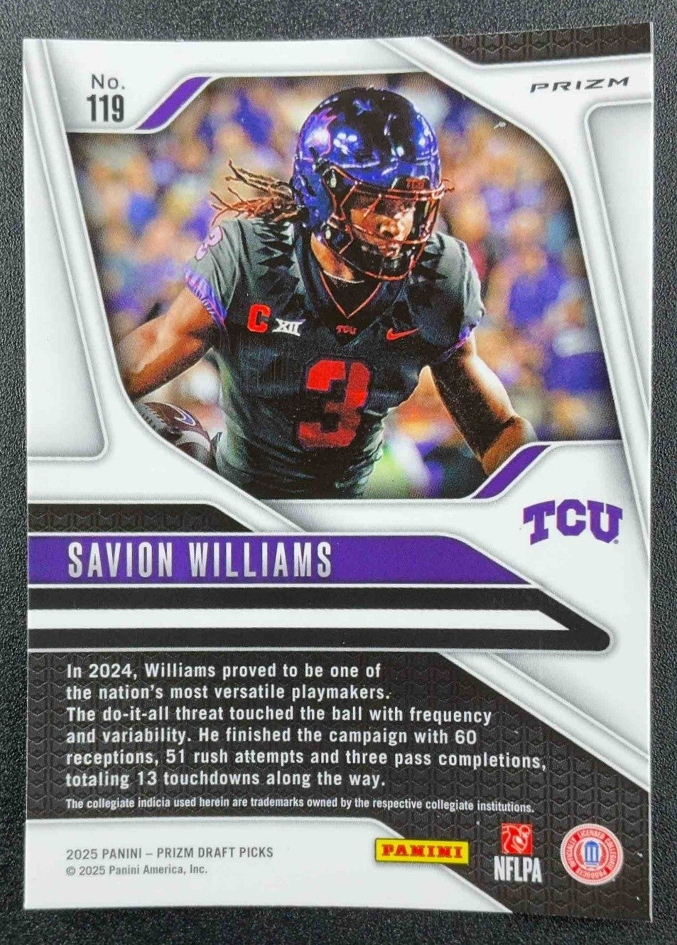 SAVION WILLIAMS 2025 PANINI PRIZM DRAFT PICKS #119 RED ICE RC HORNED FROGS