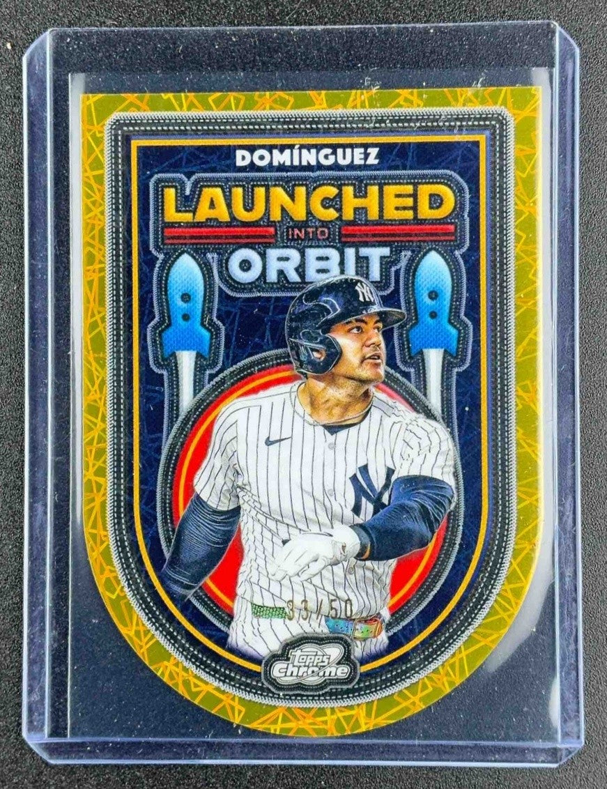 2025 TOPPS COSMIC CHROME JASSON DOMINGUEZ LAUNCHED INTO ORBIT GOLD REFRACTOR /50