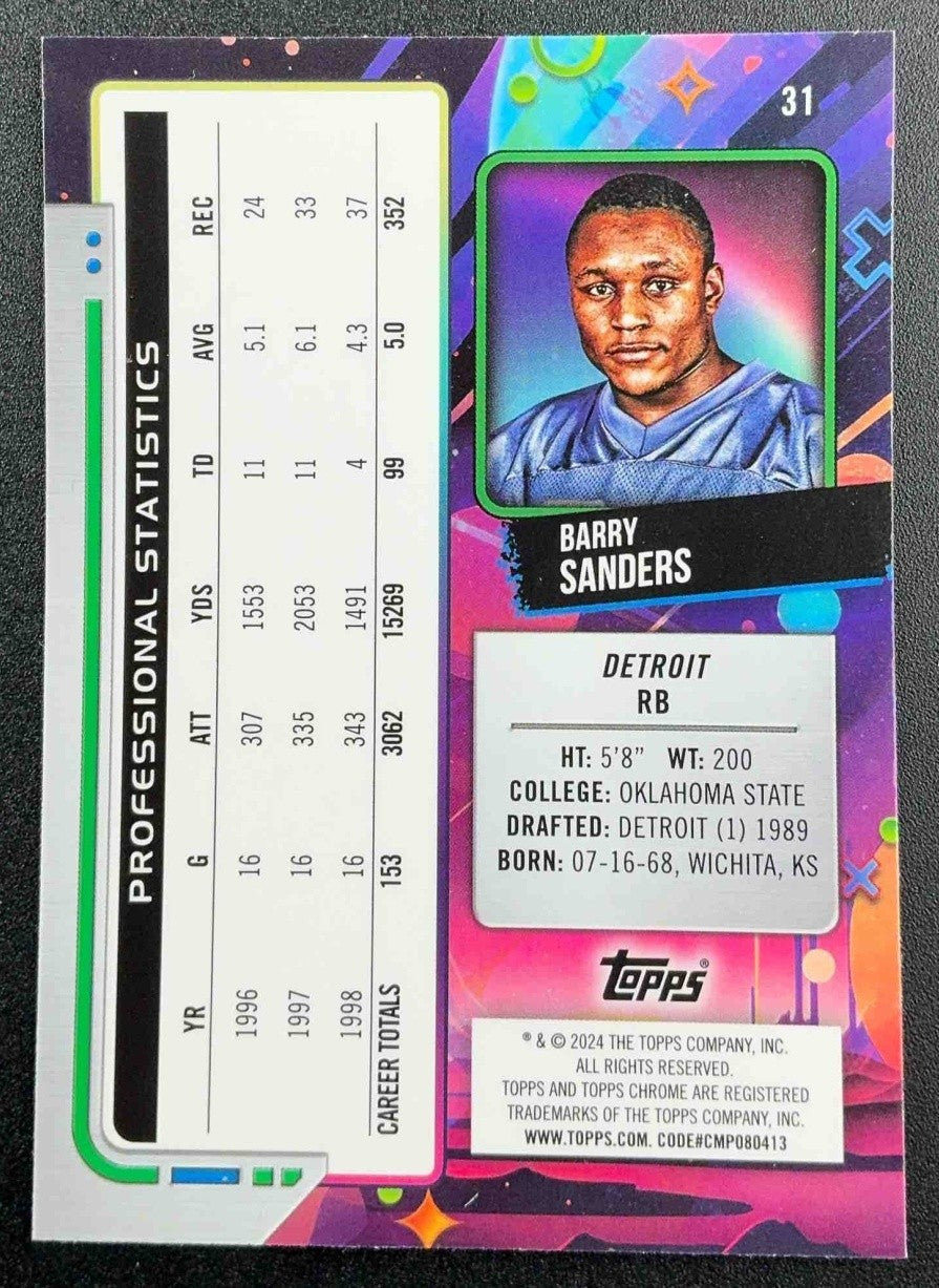 BARRY SANDERS 2024 TOPPS COSMIC CHROME #31 LIONS