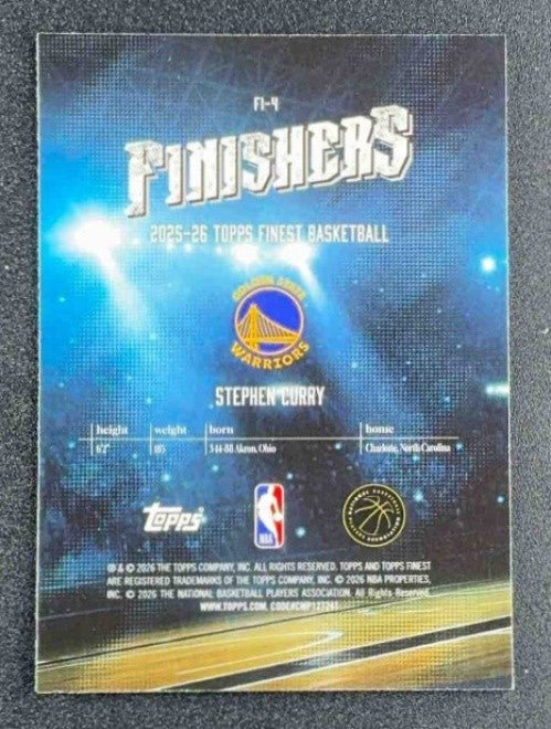 STEPHEN CURRY 2025-26 TOPPS FINEST #FI-4 FINISHERS BLUE REFRACTOR 52/99 WARRIORS