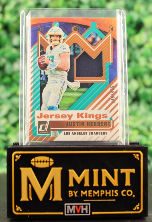 JUSTIN HERBERT 2025 DONRUSS JERSEY KINGS PATCH FOOTBALL /425 CHARGERS