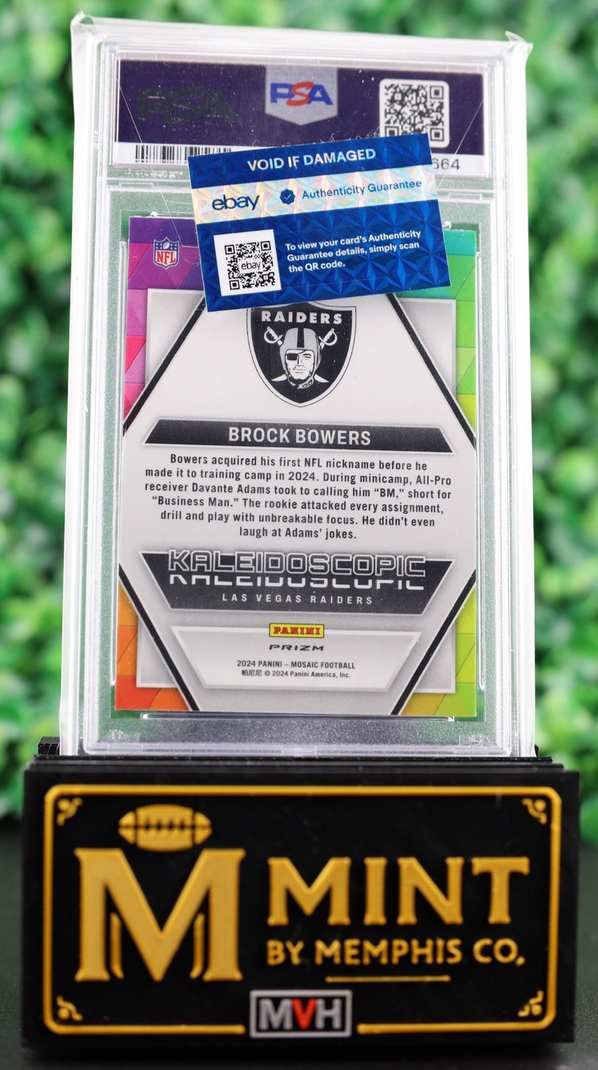BROCK BOWERS 2024 Panini Mosaic Kaleidoscopic Prizm SSP RC Rookie PSA 10 Raiders